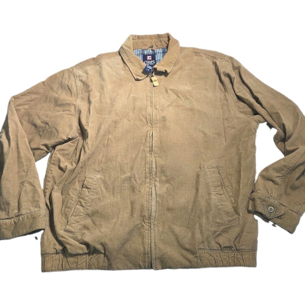 Chaps Ralph Lauren Corduroy Harrington Jacket Mens L Tan Plaid Lined Bomber...